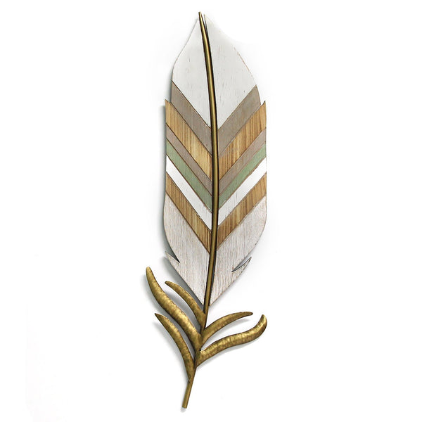 Distressed Boho Feather Metal and Wood Wall Décor - life of kuhl @HOME