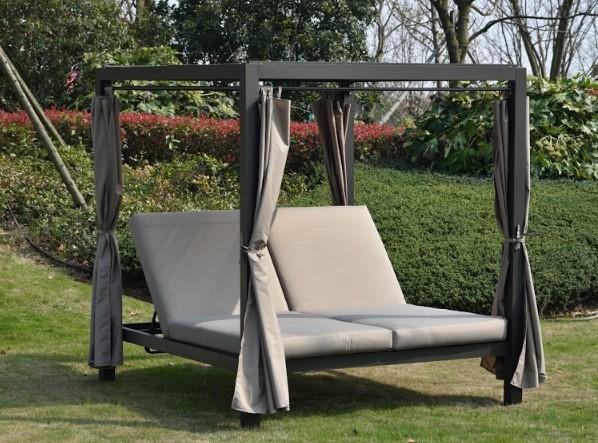 Adjustable Grey Day Bed With Canopy And Taupe Cushions - life of kuhl @HOME