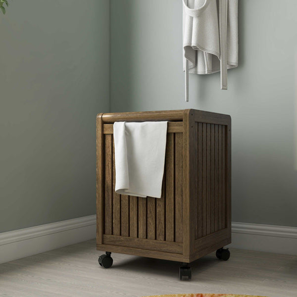 Chestnut Solid Wood Rolling Laundry Hamper with Lid - life of kuhl @HOME