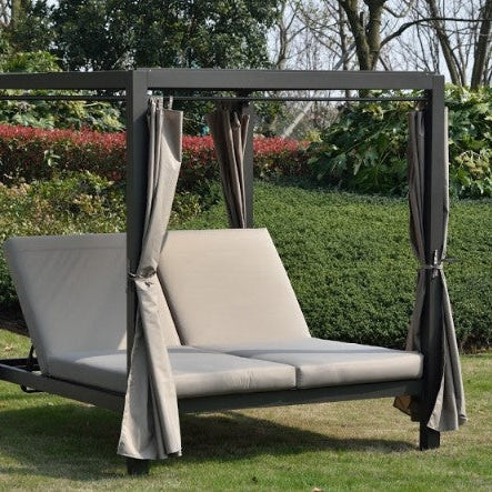 Adjustable Grey Day Bed With Canopy And Taupe Cushions - life of kuhl @HOME