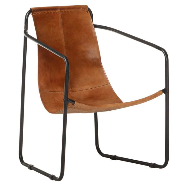 Relaxing Armchair Brown Real Leather