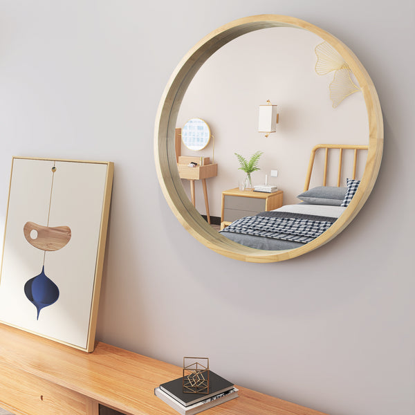 Round Modern Mirror With Wooden Frame - life of kuhl @HOME