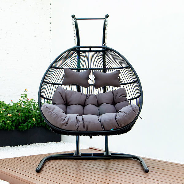 Folding Double Swing Chair With Cushion - life of kuhl @HOME