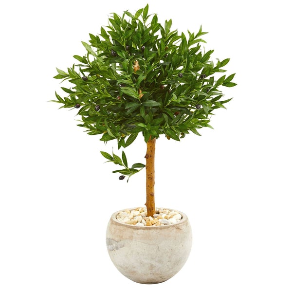 38” Olive Topiary Artificial Tree in Bowl Planter UV Resistant (Indoor/Outdoor) - life of kuhl @HOME