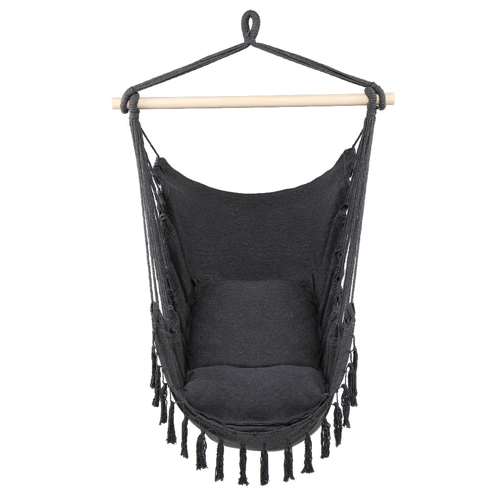 Tassel Hammock Chair Hanging Rope Swing Seat with 2 Cushions - life of kuhl @HOME