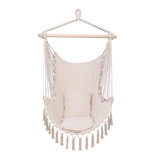 Tassel Hammock Chair Hanging Rope Swing Seat with 2 Cushions - life of kuhl @HOME